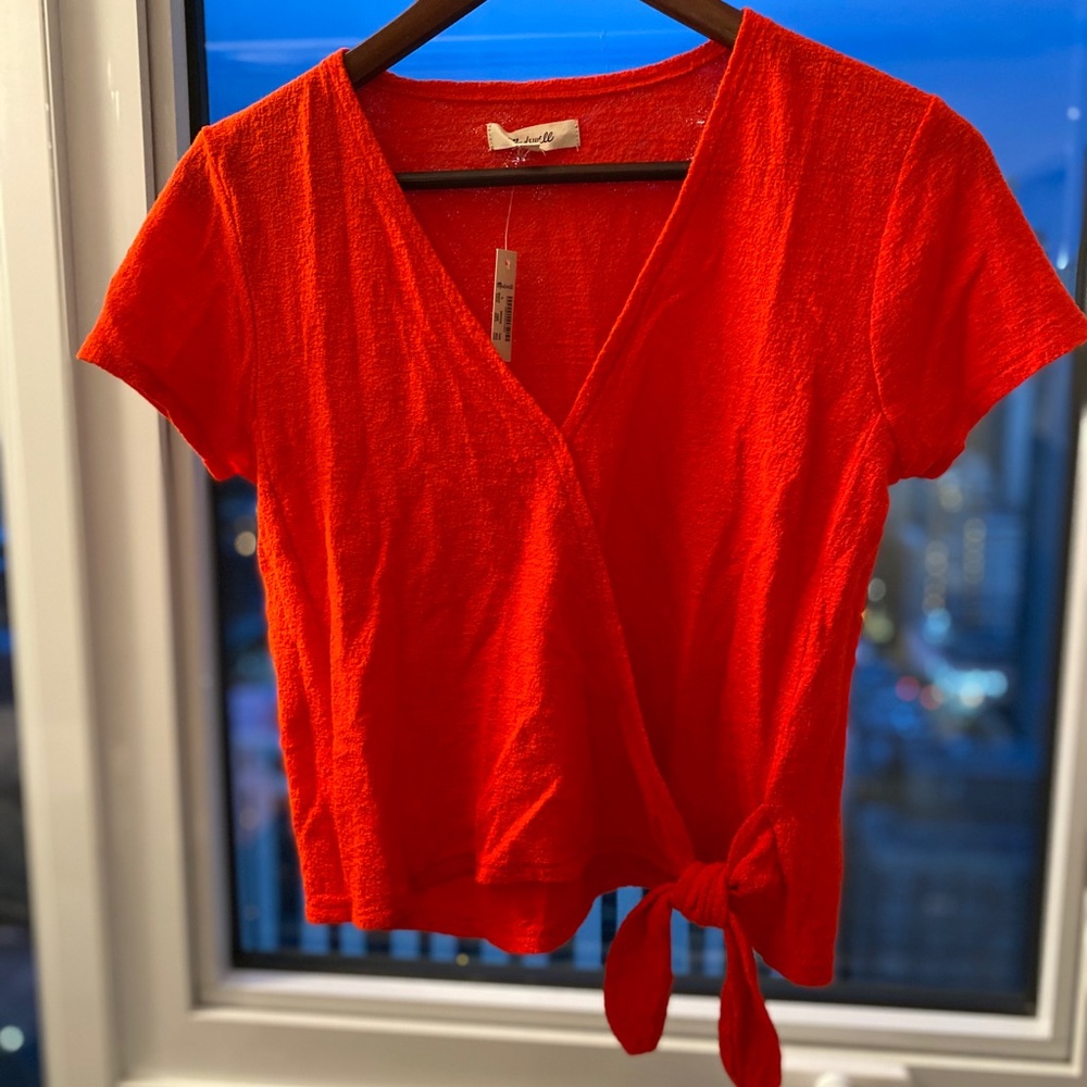 Madewell red wrap top NWT small